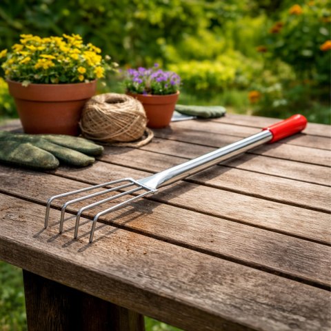 Grabki Ogrodowe Ogrodnicze Metalowe Pazurki do Grabienia Spulchniania 4 Zębne 56 cm
