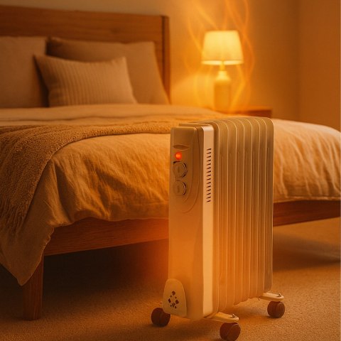 Grzejnik Olejowy Elektryczny Termostat Energooszczędny 1500W 7 Żebrowy Duży
