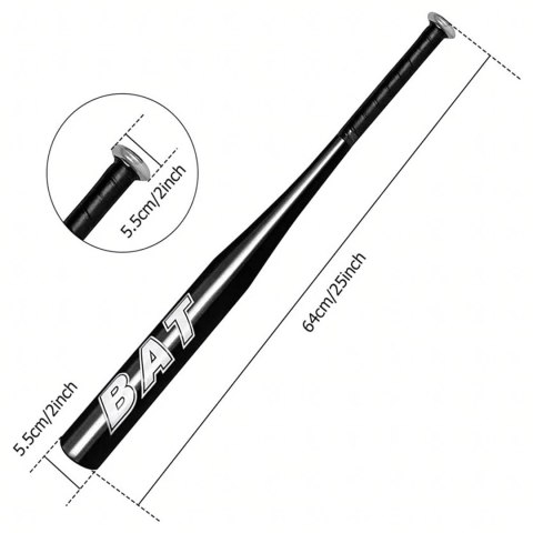 Kij Baseballowy Bejsbolowy Bat Aluminiowy 25" 64cm Mocny Treningowy Czarny