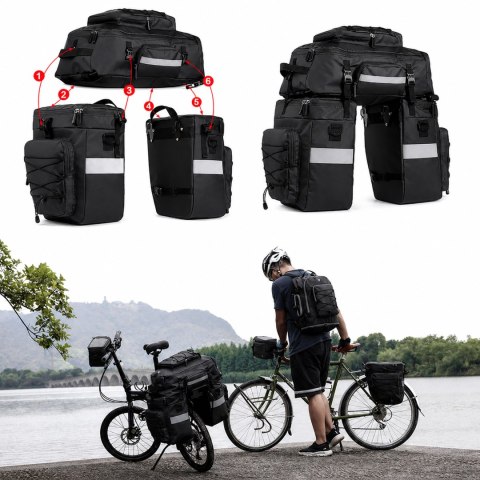 Sakwa Torba Rowerowa Wodoodporna 48L 3w1 Plecak na Bagażnik Rower Duża XXL