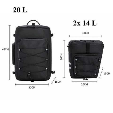 Sakwa Torba Rowerowa Wodoodporna 48L 3w1 Plecak na Bagażnik Rower Duża XXL