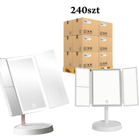 240x Lusterko Kosmetyczne Podświetlane Led Rozkładane Lustro do Makijażu x3