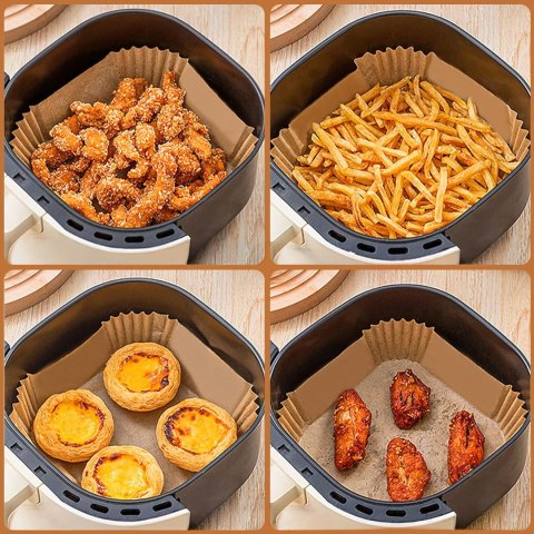 48 x Wkład Air Fryer Papier Wkłady Papierowe do Frytkownicy Beztłuszczowej 20x20cm 100szt.