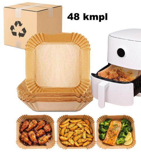 48 x Wkład Air Fryer Papier Wkłady Papierowe do Frytkownicy Beztłuszczowej 20x20cm 100szt.