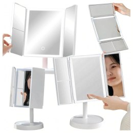 Lusterko Kosmetyczne Podświetlane Led Rozkładane Lustro do Makijażu x3