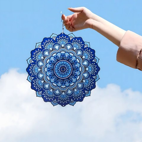 Wisząca Błystka Ozdoba Łapacz Wiatrowa 12" Mandala 3D do Ogrodu Pokoju