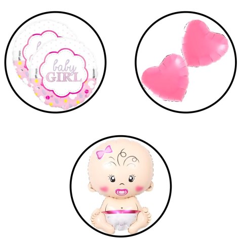Balony na Baby Shower Bobas Dziewczynka Baby Girl Zestaw 5 szt Gwiazdki