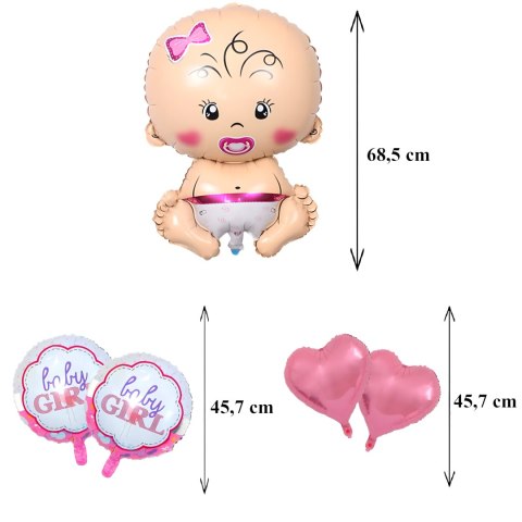 Balony na Baby Shower Bobas Dziewczynka Baby Girl Zestaw 5 szt Gwiazdki
