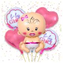 Balony na Baby Shower Bobas Dziewczynka Baby Girl Zestaw 5 szt Gwiazdki