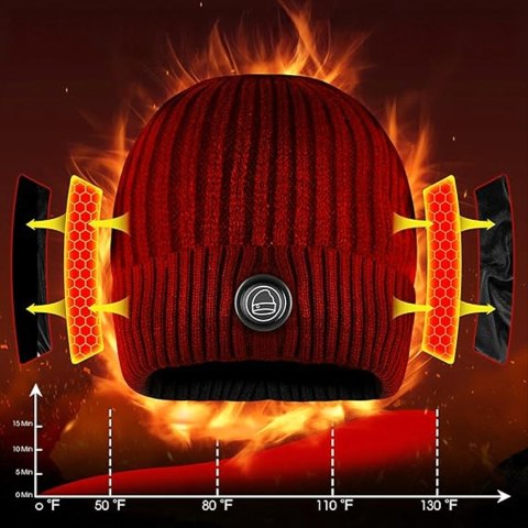 Czapka Grzewcza Beanie Ogrzewana Zimowa Ciepła Elektryczna + Powerbank