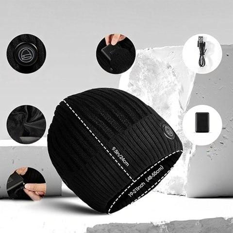 Czapka Grzewcza Beanie Ogrzewana Zimowa Ciepła Elektryczna + Powerbank