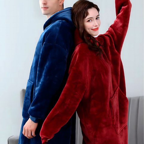 DUŻA BLUZA KOC KOCOBLUZA OVERSIZE GRUBA Z KAPTUREM SZLAFROK DAMSKA MĘSKA