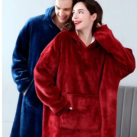 DUŻA BLUZA KOC KOCOBLUZA OVERSIZE GRUBA Z KAPTUREM SZLAFROK DAMSKA MĘSKA
