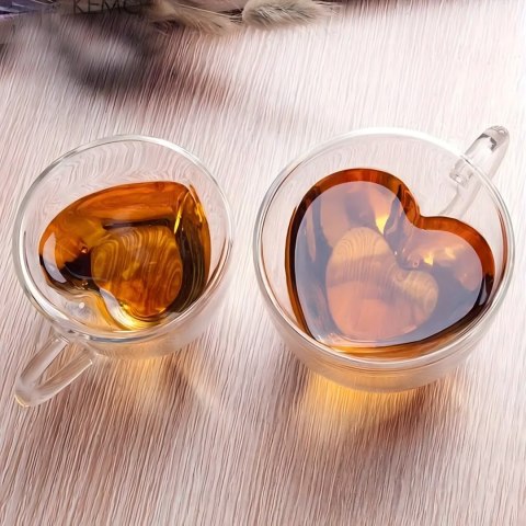 Kubek Miłosny Szklanka w Kształcie Serca Podwójna Ściana Żaroodporny 250 ml