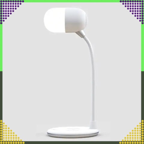 Lampka Biurkowa Nocna Ładowarka Indukcyjna Głośnik Bluetooth Szkolna Nauka