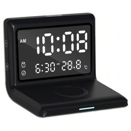 3w1 Zegar Budzik Cyfrowy Bezprzewodowa Ładowarka 15W Temperatura Lustro