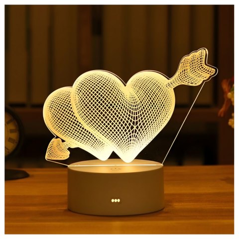 Lampka Nocna Love Serca 3D Illusion do Sypialni dla Dzieci Prezent USB