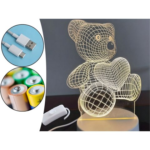 Lampka Nocna Prezent Miś 3D Illusion do Sypialni dla Dzieci Biurkowa USB
