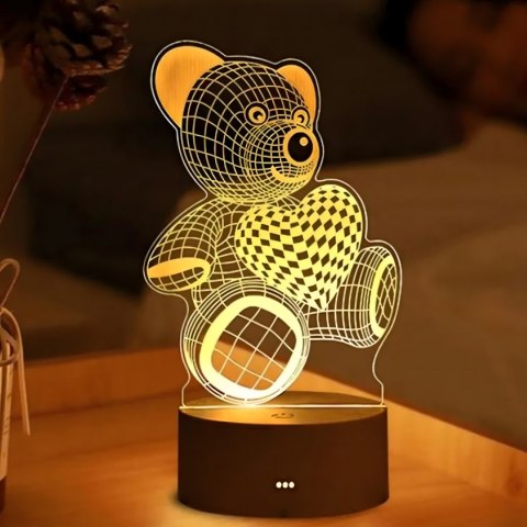 Lampka Nocna Prezent Miś 3D Illusion do Sypialni dla Dzieci Biurkowa USB