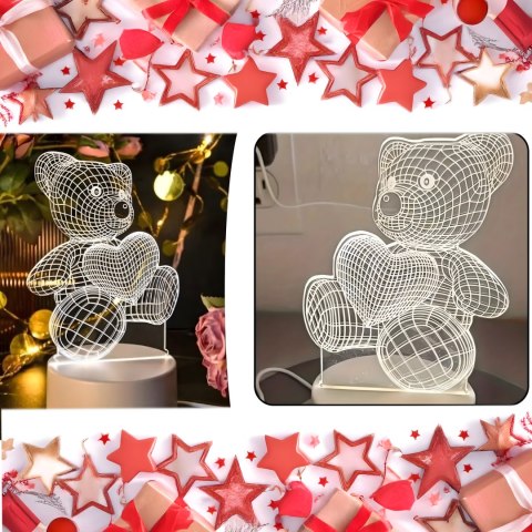 Lampka Nocna Prezent Miś 3D Illusion do Sypialni dla Dzieci Biurkowa USB
