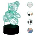 Lampka Nocna Prezent Miś 3D Illusion do Sypialni dla Dzieci Biurkowa USB