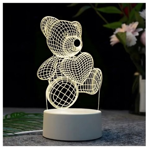 Lampka Nocna Prezent Miś 3D Illusion do Sypialni dla Dzieci Biurkowa USB