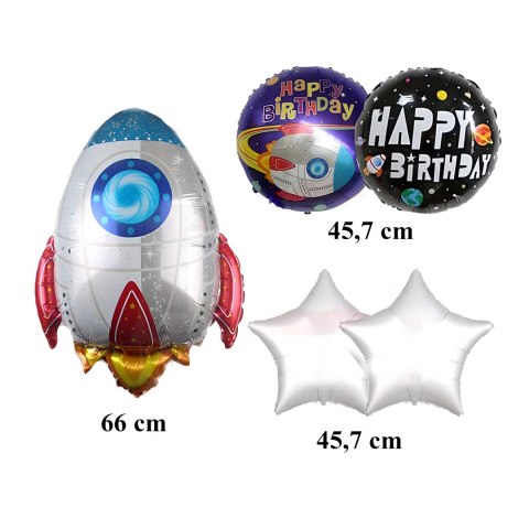Zestaw Balonów Foliowych na Urodziny Kosmos Rakieta 5 szt