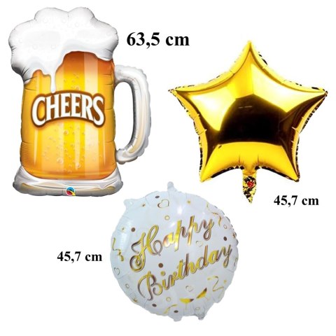 Zestaw Balonów Urodzinowych na Imprezę Kufel Piwa Cheers Urodziny Prezent