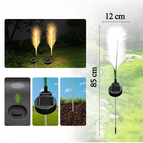 2x Lampa Ogrodowa Solarna Wbijana Trawa Pampasowa Ozdobna Panel Led 85cm