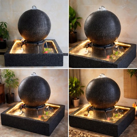 Fontanna Ogrodowa Duża Kula Wodna 90x90x98 cm Dekoracja Ogrodu Tarasu Led