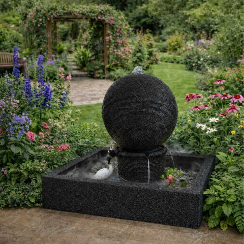 Fontanna Ogrodowa Duża Kula Wodna 90x90x98 cm Dekoracja Ogrodu Tarasu Led