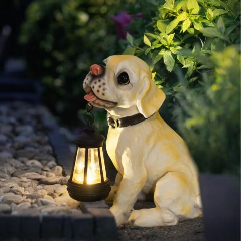 Lampa Lampka Solarna Ogrodowa Ozdobna Ozdoba Pies z Lampionem Led Dekoracja