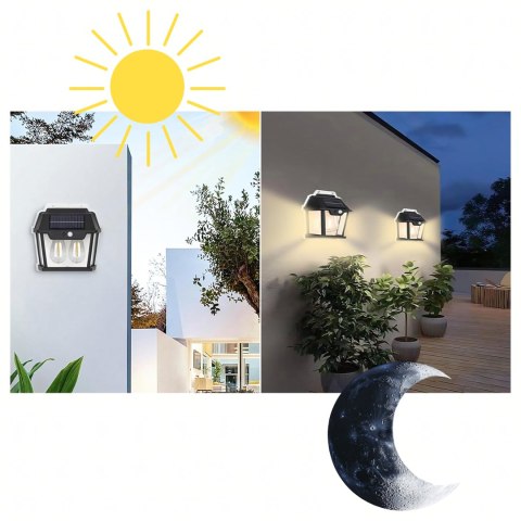 Lampa Solarna Led Podwójna Kinkiet Ogrodowy Elewacyjny z Czujnikiem Ruchu