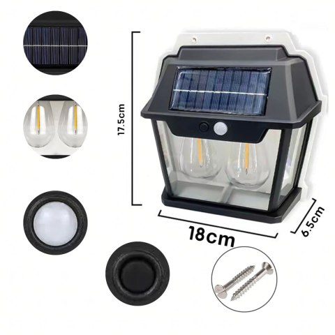 Lampa Solarna Led Podwójna Kinkiet Ogrodowy Elewacyjny z Czujnikiem Ruchu