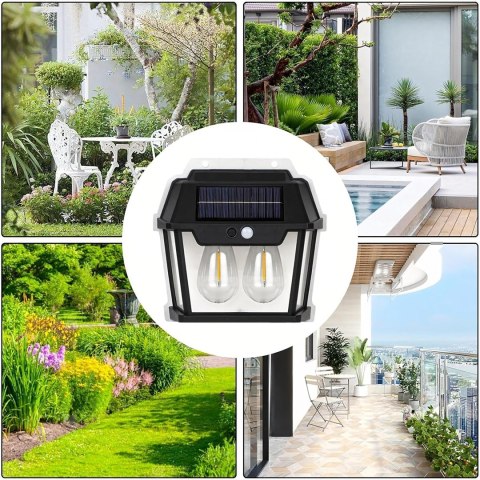 Lampa Solarna Led Podwójna Kinkiet Ogrodowy Elewacyjny z Czujnikiem Ruchu