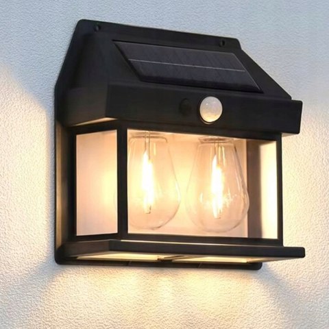 Lampa Solarna Led Podwójna Kinkiet Ogrodowy Elewacyjny z Czujnikiem Ruchu