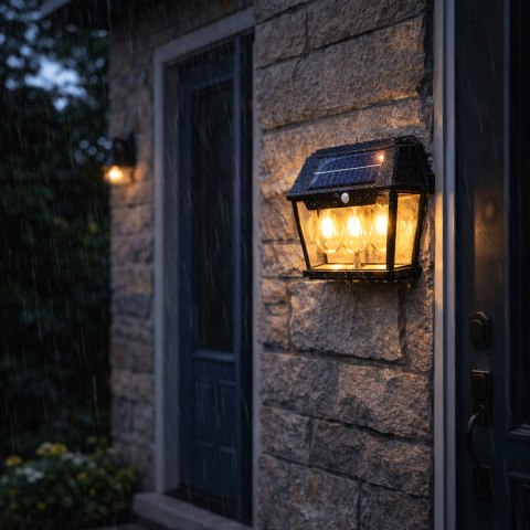 Lampa Solarna Led Potrójna Kinkiet Ogrodowy Elewacyjny z Czujnikiem Ruchu
