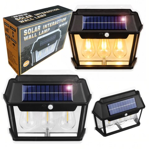 Lampa Solarna Led Potrójna Kinkiet Ogrodowy Elewacyjny z Czujnikiem Ruchu