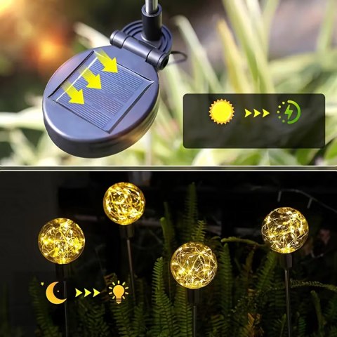 Lampy Lampki Solarne Ogrodowe Wbijane Lampa Led Kula Wodoodporne 4 szt
