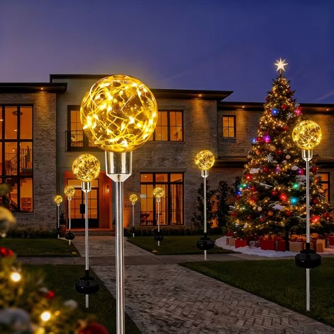Lampy Lampki Solarne Ogrodowe Wbijane Lampa Led Kula Wodoodporne 4 szt