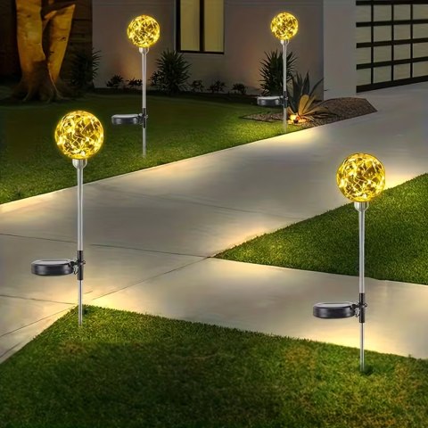 Lampy Lampki Solarne Ogrodowe Wbijane Lampa Led Kula Wodoodporne 4 szt