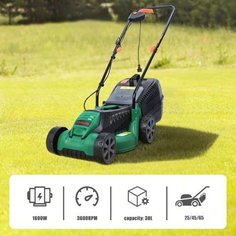 24X Kosiarka Elektryczna Lekka Mocna do Koszenia Trawy Duży Kosz 30L 1600W 32cm