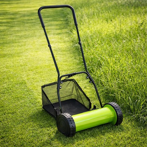32x Kosiarka Ręczna Bębnowa Mechaniczna Wrzecionowa Pchana Z Koszem 16" 40 cm