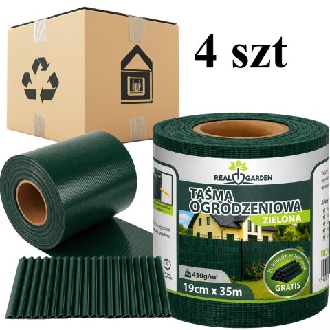 4 x Taśma Ogrodzeniowa 19cm x 35m Osłona Panelowa na Ogrodzenie Płot UV Zielona