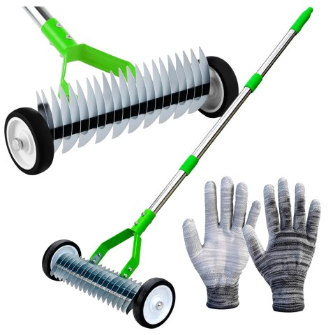Aerator Wertykulator Ręczny na Kółkach Obrotowy Wahadłowy do Trawnika + Rękawice