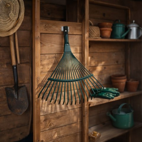 Grabie do Liści Trawy Wachlarzowe 42cm Ogrodowe z Trzonkiem Drewnianym 120cm