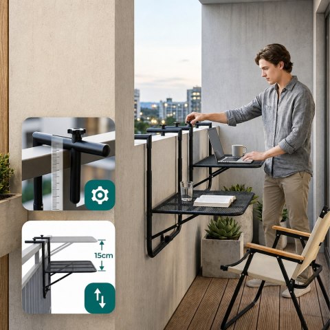 Stolik Balkonowy Składany Wiszący Stół na Balkon Taras Regulowany 30kg
