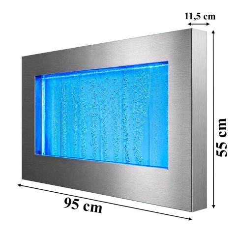 Wisząca Ściana Ścianka Wodna Bąbelkowa Fontanna LED RGB Kolory 95x55x11,5cm