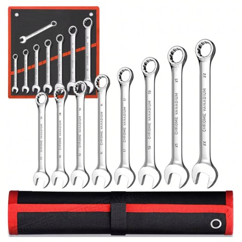 Zestaw Kluczy Płasko-Oczkowych 8 el. Klucze Płaskie Oczkowe Etui 8-22 mm