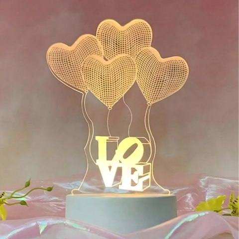 Lampka Nocna Love Serca 3D Illusion do Sypialni dla Dzieci Prezent USB